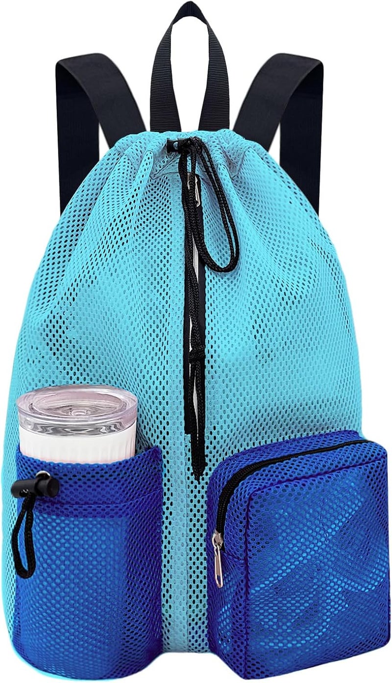 HOPSOOKEN Swim Bag Mesh Beach Backpack for Womem Men Waterproof Drawstring Backpack with Wet Pocket for Swimming Gym Pool - Image 1